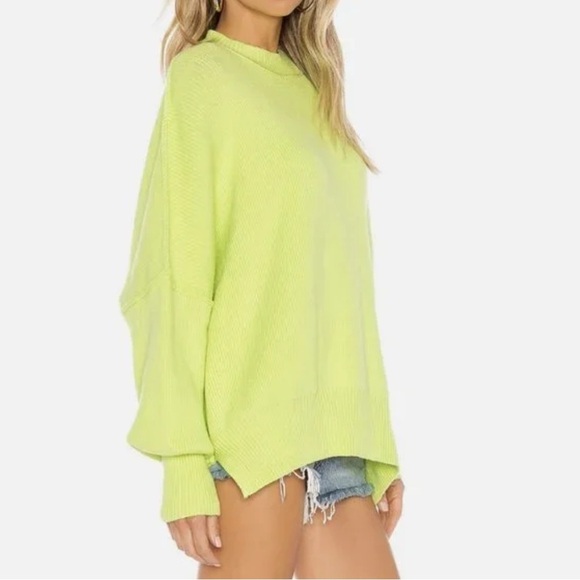 Free People Womens Easy Street Ribbed Knit Tunic Sweater Top Med Citron Green - Picture 1 of 13